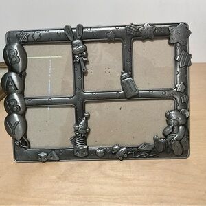Vintage Pewter Baby Picture Frame – Holds 5 Photos, Teddy Bear & Toy Accents, Nu